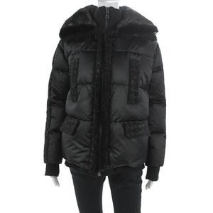 Linda Richards Womens Puffer Jacket Black Polyester Zip Long Sleeve Size S